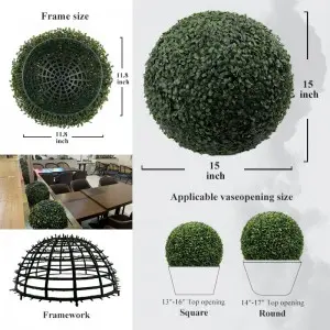 15inch Artificial Grass Ball Decoration Fake Lifelike Boxwood Plant Model Realistic Faux Hanging Display Home Cabinet Greenery Ornament