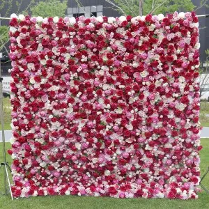 Custom 5D 3D White Rose Hydrangea Roll Up Cloth Flower Wall Wedding Decor Artificial Silk Rose Flower Panel Backdrop Flower Wall