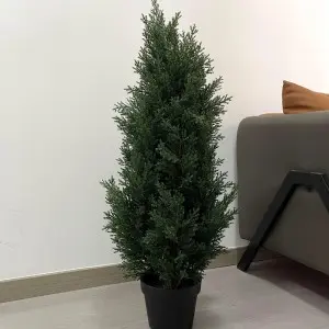 Artificial Cedar Topiary Trees for Outdoors Potted Fake Cypress Trees Faux Evergreen Plants for Home Porch Decor Set of 2