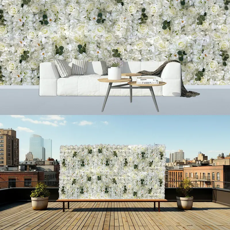 White Flower Wall Backdrop  Artificial Flower Wall Panel Floral Backdrop Decoration Rose Wall for Bridal Shower Wedding Anniversary Birthday Party Featured Image