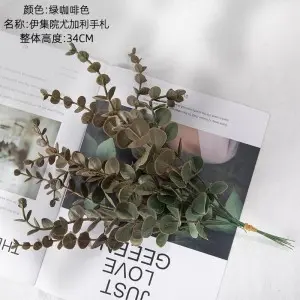 Wholesale Realistic Simulation Plastic Flowers And Green Plants Wedding Crafts Artificial Eucalyptus Bouquet