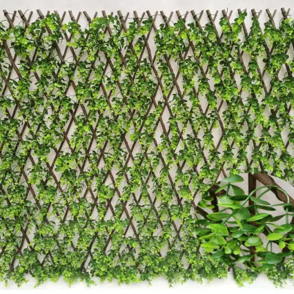 Artificial Walls - Expanding PE laurel leaf willow trellis plastic leaf fence Vertical Expandable Faux Ivy Privacy Fence garden decrative hedges – Deyuan