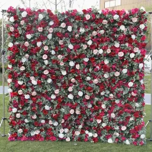 Custom 5D 3D White Rose Hydrangea Roll Up Cloth Flower Wall Wedding Decor Artificial Silk Rose Flower Panel Backdrop Flower Wall