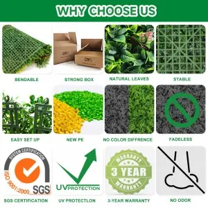 Home Wedding Indoor Faux Tropical Foliage Boxwood Hedges Vertical Artificial Silk Plastic Green Grass Plant Wall Decor