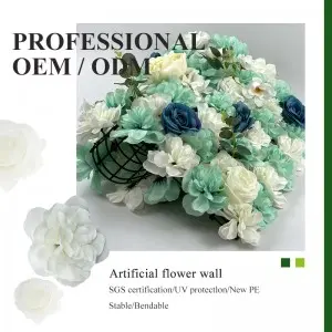 White & Blue Silk Artificial Flower Wall, Blue Faux Rose Wall Dahlia Wall, 3D Lifelike Flower Wall Mat Hydrangea Panel Fake Flowers Wall Backdrop