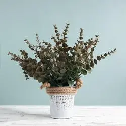 Wholesale Realistic Simulation Plastic Flowers And Green Plants Wedding Crafts Artificial Eucalyptus Bouquet