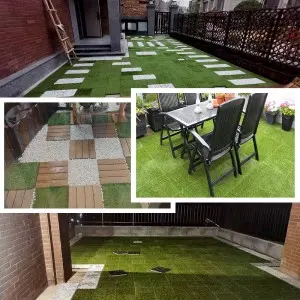 Artificial Grass Turf Tiles Interlocking Set 9 Pieces, Fake Grass Tiles Self-draining for Pet Indoor/Outdoor Flooring Decor, 12″x12″
